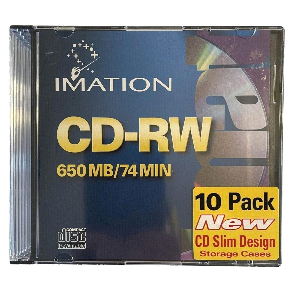 Imation CD-RW 650MB 74 Min Rewritable Discs 10 Pack Slim Cases New 51122 40955